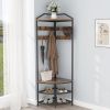 Corner Hall Tree with Shoe Bench Entryway Coat Rack with 10 Metal Movable Hooks Floor Standing Clothes Rack Shoes Shelf Organizer for Home Office Bedr