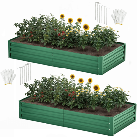 2 Pack 6ftx3ft Outdoor Raised Garden Bed Kit,Large Galvanized Metal Patio Planter Box with Safety Rubber & Gloves, for Vegetables Flowers