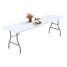 8FT Folding PicnicTablefor Outdoor, Portable Fold-in-Half Plastic Dining Picnic Party Table with Carrying Handle (Shipment from Walmart)