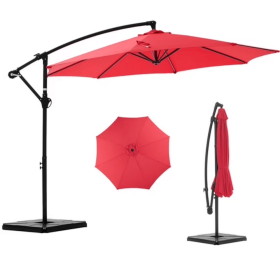 10ft Offset Hanging Outdoor Patio Umbrella with Base Stand Rotate and Tilt, 8 Ribs, UV Protection for PoolGardenBackyard Market