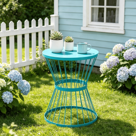 Blue 16' Steel Patio Side Table Garden End Hourglass Design Accent Table for Outdoor And Indoor Use