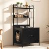 Metal Cat Litter Box Enclosure, 57" Tall Hidden Litter Box Cabinet with 3 Tier Storage Shelves, Large Indoor Cat House with Doors & 4 S-Hooks