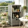 Waterproof PE Plastic Rattan Valet Pool Towel Rack with 2 Shelves And 1 Basket Drawer Gray Wicker Storage Organizer