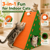 3-in-1 Felt Cat Scratcher House With Hanging Pom-Pom, A-Frame Cat Scratch Ramp With Cat-Head Hideout, Space-Saving Indoor Cat Play & Rest Furniture