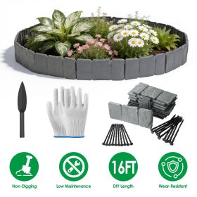 16FT Non-Digging Plastic Landscape Edging 20Pcs Faux Cobbled Stone Garden Borders with 20 Spikes Shovel Gloves Flexible Bendable for Flower Beds Pathw