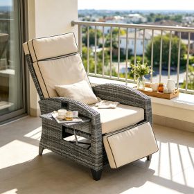 Khaki Outdoor Recliner Chair with Cushions Reclining Patio Lounge Chair with Adjustable Footrest Armrests And Tray Table