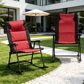 Red 2-Piece Outdoor Patio Furniture Set Folding Padded Rocking Chairs Bistro Style for Porch Camping Balcony