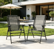 2 Pieces Gray Outdoor Folding Chair Set Portable with Armrest for Patio Pool Beach Comfortable Seating for Outdoor Relaxation