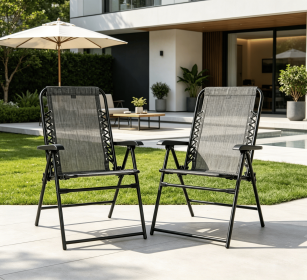 2 Pieces Gray Outdoor Folding Chair Set Portable with Armrest for Patio Pool Beach Comfortable Seating for Outdoor Relaxation