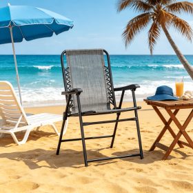 Gray   Patio Folding Chair Space Saving for Deck Camping Sports Events Patio Beach & Pool
