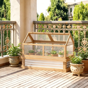 Elevated Planting Beds Garden Wooden Cold Frame Greenhouse 48'' X 24'' X 32.25'' Flower Planter Protection Wood