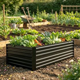 Black Galvanized Steel Raised Garden Bed 71" X 36" X 23" with Reinforced Rods for Outdoor Planting