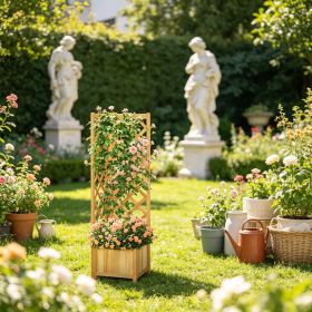 Natural Wooden Raised Garden Bed Planter with Trellis for Vine Climbing Vegetables Herbs And Flowers Growing