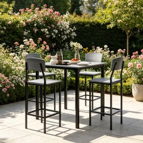 Gray 5-Piece Counter Height Dining Set with Space-Saving Square Table And Chairs Footrest Metal Legs Industrial Style for 4