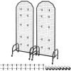 2-Pack Removable Grid Wall Panels, 1.9x5.4ft Black Stainless Steel Display Rack with 20 Hooks & Wheels, for Crafts Display, Decoration