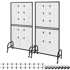 2-Pack Grid Wall Panel Display Rack, Triangular Stable Base Floor-Standing Grid Wall Panel Display Rack, for Arts and Crafts Display