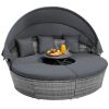 Outdoor PE Wicker Round Daybed with Retractable Canopy and Cushions