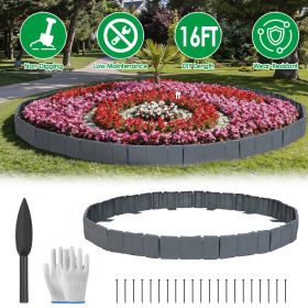 Flexible Cobblestone Landscape Edging, Weather Resistant PVC Garden Border Edging with Spikes & Shovel