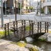 Brown 6' Metal Arch Garden Bridge with Safety Side Rails Vine Motifs 660 Lbs Capacity for Backyard Creek Stream Pond Easy Assembly