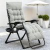 Gray Padded Zero Gravity Chair Folding Recliner with Cup Holder Cushion Outdoor Indoor Relaxation Furniture