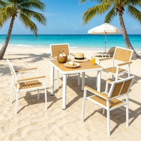 5PC Aluminum Patio Dining Set W/ HDPE Materials Umbrella Hole Yellow Outdoor Garden Table And Chairs Set