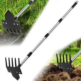 2-in-1 Hoe Garden Tools, 17-58" Weed Puller Tool with Long Handle, Heavy Duty Handle Garden Hoe and Weed Rake