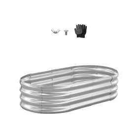 Metal Raised Garden Bed, 4 x 2 x 1 ft Oval Outdoor Galvanized Planter Garden Box, Open Bottom Design, Large Planter Raised Bed for Growing Vegetables