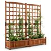 Rustic Brown Elevated Planter with Lattice Trellis, Dual Large Planting Boxes with Drainage System for Vining Flowers Vegetables Balcony Decor
