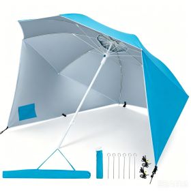 2-in-1 Portable Beach Umbrella with Side Panels UPF 50+ Silver Coated Oxford Cloth