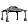 10x13FT Outdoor Gazebo, Hardtop Gazebo with Galvanized Steel Double Roof, Metal Gazebos with Drainage System Patio Pergola for Patio Deck Backyard