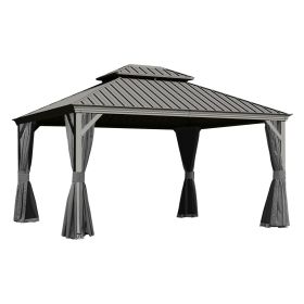 10x13FT Outdoor Gazebo, Hardtop Gazebo with Galvanized Steel Double Roof, Metal Gazebos with Drainage System Patio Pergola for Patio Deck Backyard