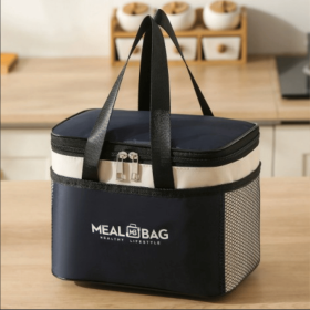S-code navy blue insulated storage bag, thick aluminum foil waterproof lunch cooler tote bag with reinforced handle