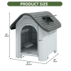 Waterproof Plastic Dog House with Adjustable Skylight and Elevated Floor, Outdoor Indoor Doghouse Puppy Shelter,Gray