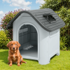 Waterproof Plastic Dog House with Adjustable Skylight and Elevated Floor, Outdoor Indoor Doghouse Puppy Shelter,Gray