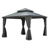 13x13FT Outdoor Gazebo, Hardtop Gazebo with Galvanized Steel Double Roof, Metal Gazebos with Drainage System Patio Pergola for Patio Deck Backyard