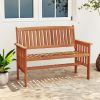 Outdoor Wood Garden Bench 2-Person Patio Park Bench with Backrest Armrests and Slatted Seat