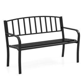 50 Inches Outdoor Garden Bench with Slatted Backrest and Curved Armrests