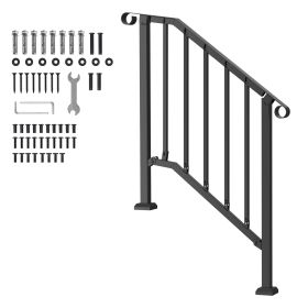 Handrails for Outdoor Steps, 2-3 Step Stair Hand Rail Kit, Transitional Carbon Steel Railings with Installation Kit, Stair Rails for Seniors