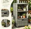 Waterproof PE Plastic Rattan Valet Pool Towel Rack with 2 Shelves And 1 Basket Drawer Gray Wicker Storage Organizer