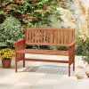 Outdoor Wood Garden Bench 2-Person Patio Park Bench with Backrest Armrests and Slatted Seat