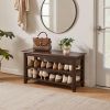 2-Tier Solid Wood Shoe Bench, Entryway Shoe Rack with Storage Shelves, Hallway Seat Bench for Shoes