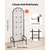 2-Pack Removable Grid Wall Panels, 1.9x5.4ft Black Stainless Steel Display Rack with 20 Hooks & Wheels, for Crafts Display, Decoration