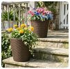 2-Piece PP Rattan Planter Set, 15 & 12 Tapered Square Flower Pots with Built-in Inner Pots & Drainage Holes for Indoor Outdoor Patio Garden