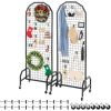 2-Pack Removable Grid Wall Panels, 1.9x5.4ft Black Stainless Steel Display Rack with 20 Hooks & Wheels, for Crafts Display, Decoration