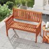 Outdoor Wood Garden Bench 2-Person Patio Park Bench with Backrest Armrests and Slatted Seat
