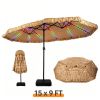 15 x 9 FT Double-Sided Solar LED Patio Umbrella, 144 LEDs 12 Modes Outdoor Thatch Umbrella with Type-C Charging & Weighted Base