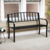 50 Inches Outdoor Garden Bench with Slatted Backrest and Curved Armrests