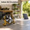 12 Inch Solar Rechargeable Floor Fan Yellow, Dual Power Operated with 30W Adjustable Monocrystalline Solar Panel, 1500mAh Built-in Battery