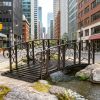 Brown 6' Metal Arch Garden Bridge with Safety Side Rails Vine Motifs 660 Lbs Capacity for Backyard Creek Stream Pond Easy Assembly