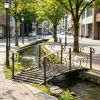 6' Metal Arch Garden Bridge with Safety Side Rails Bronze Arc Footbridge for Backyard Creek Stream Pond